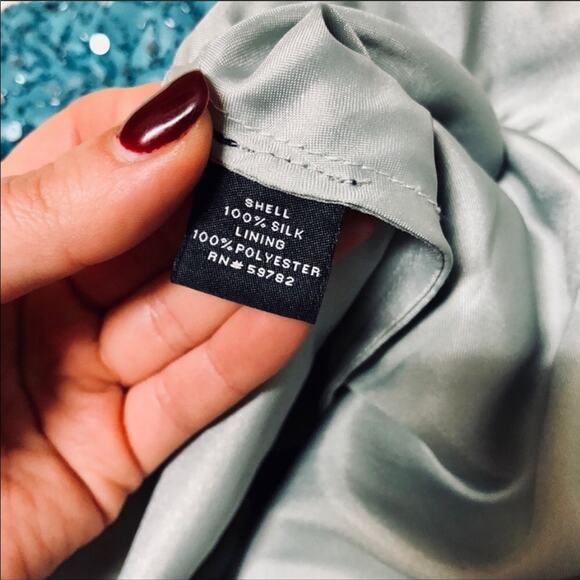 ADRIANNA PAPELL Turquoise Silk Beaded Ball Gown Maxi Floor Length Formal Dress 4 - Picture 7 of 8